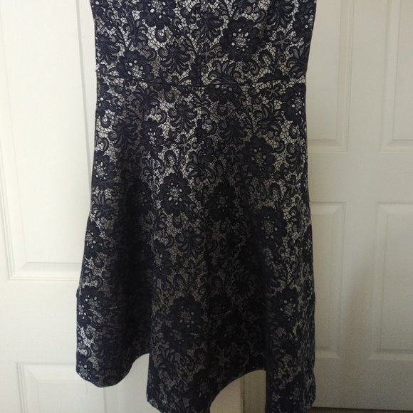 Ricki's | Blue Silver Floral Jacquard Dress | 4 - Picture 7 of 16
